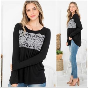 Black floral lace long sleeve top